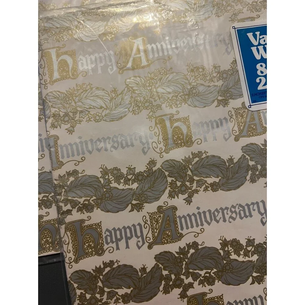 Lot of 2 Vintage Sealed Galaxy Value Gift Wrap Happy Anniversary Gold‎ & Silver